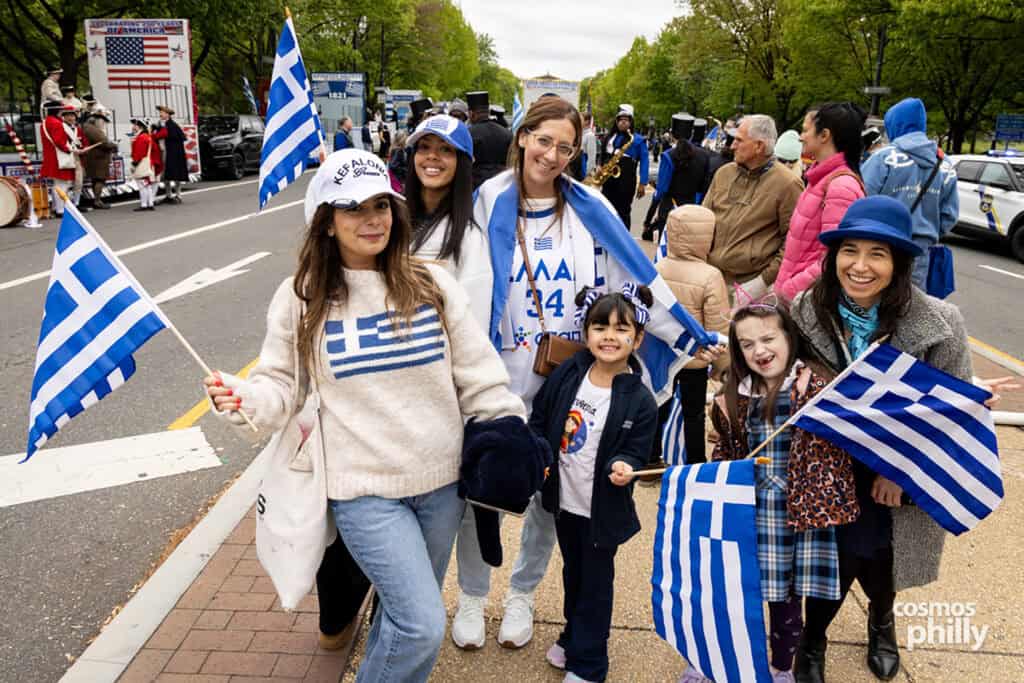 Crowds gathered along the Benjamin Franklin Parkway for the Philadelphia Greek Independence Day Parade.