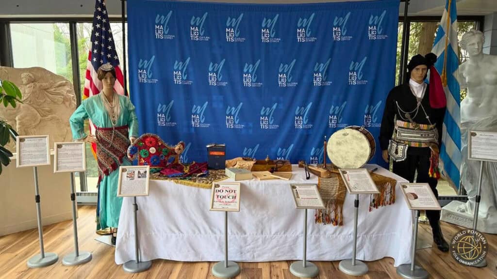 Pontian traditional clothing, instruments, textiles, and cultural objects displayed at the Maliotis Cultural Center.