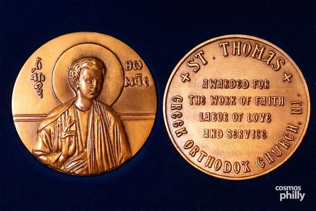 The Saint Thomas Medal of Faith is presented to George Kousoulis at Lucien’s Manor in Berlin, New Jersey.