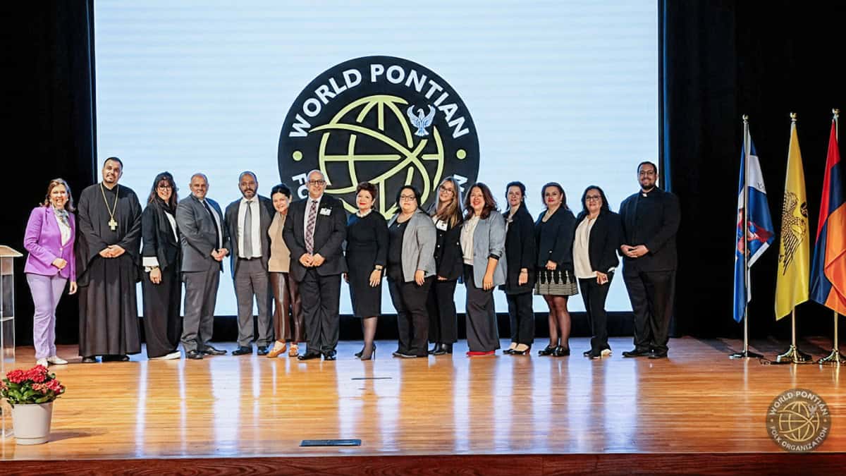 Speakers, clergy, organizers, and participants at the World Pontian Folk Organization symposium in Brookline, Massachusetts.