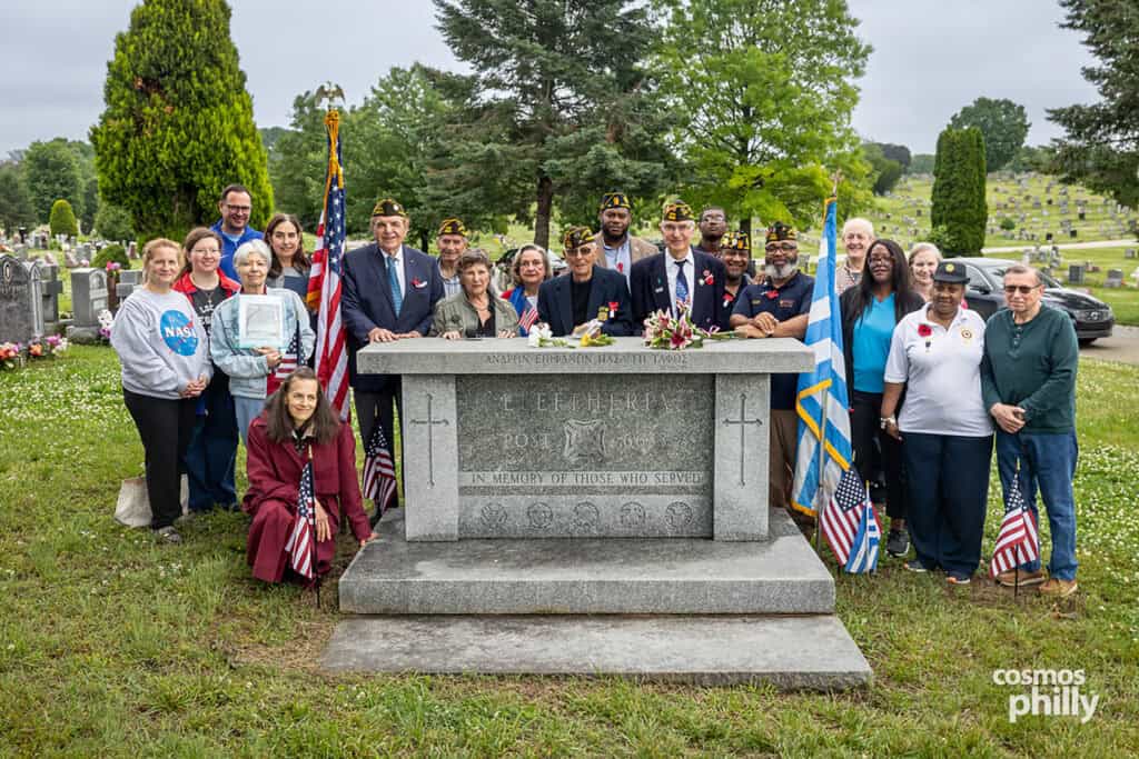 Greek American VFW Post Eleftheria members, veterans, and guests gather for a Memorial Day service at Fernwood Cemetery in Lansdowne, Pennsylvania, in 2026