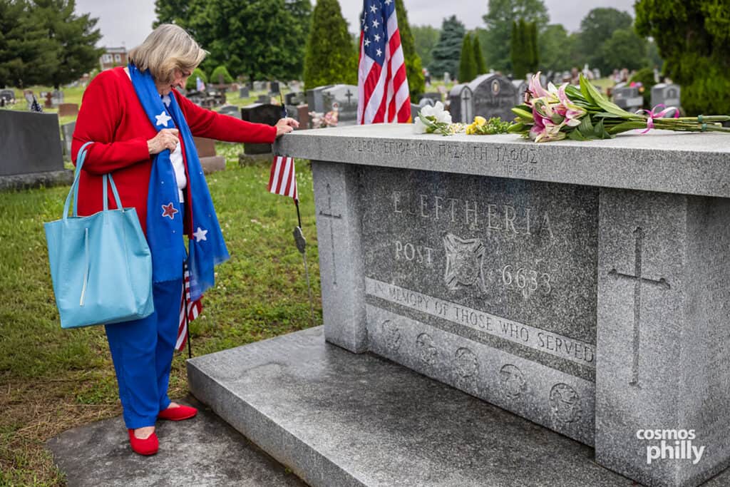 Greek American VFW Post Eleftheria members, veterans, and guests gather for a Memorial Day service at Fernwood Cemetery in Lansdowne, Pennsylvania, in 2026