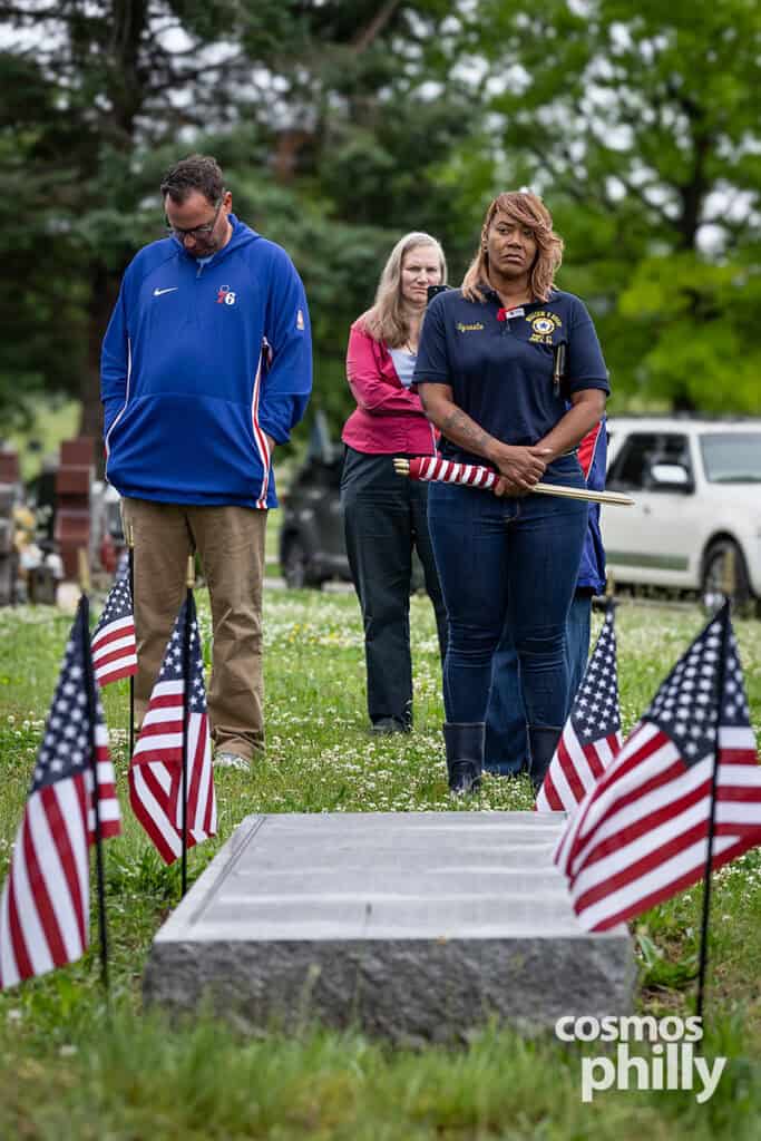 Greek American VFW Post Eleftheria members, veterans, and guests gather for a Memorial Day service at Fernwood Cemetery in Lansdowne, Pennsylvania, in 2026