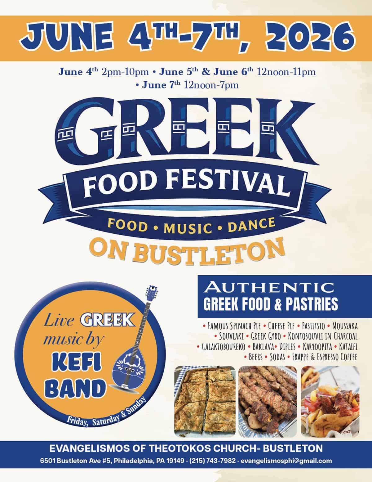 Flyer for the 2026 Evangelismos of Theotokos Greek Food Festival in Bustleton
