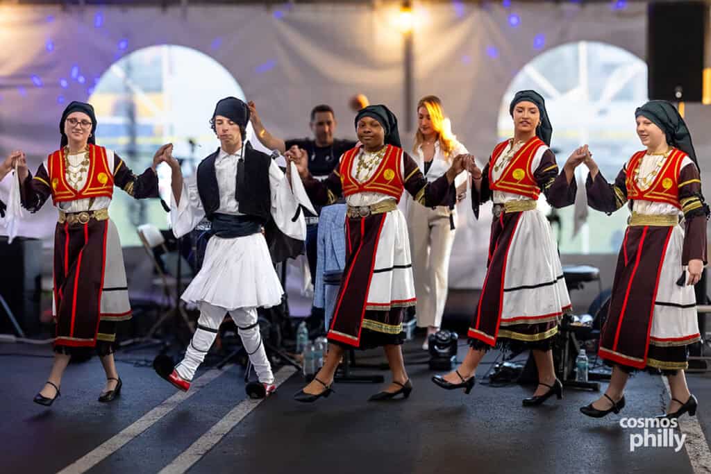 Folk dancers perform at the 2026 Saint Sophia Grecian Festival in Jeffersonville, Pennsylvania.