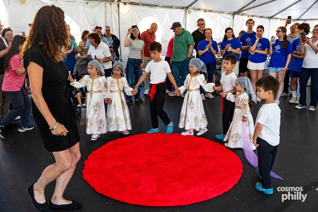 Folk dancers perform at the 2026 Saint Sophia Grecian Festival in Jeffersonville, Pennsylvania.