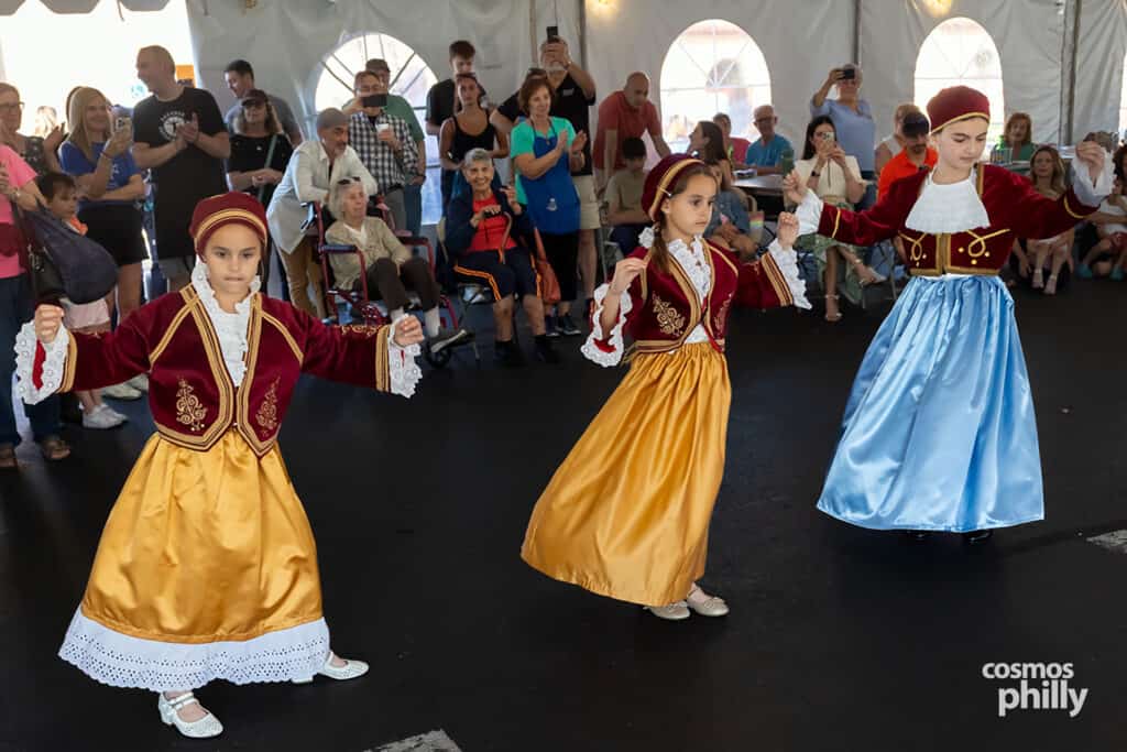 Folk dancers perform at the 2026 Saint Sophia Grecian Festival in Jeffersonville, Pennsylvania.