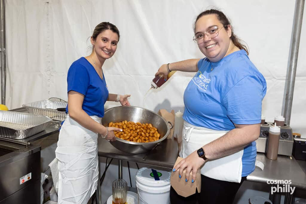 Scenes from the St. Demetrios Greek Wine and Food Festival in Upper Darby, with guests, food, dancing, volunteers, and activity under the festival tent.