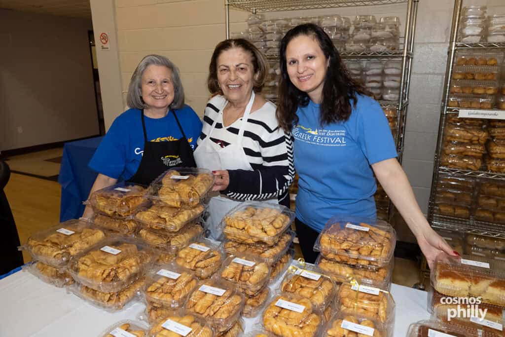 Scenes from the St. Demetrios Greek Wine and Food Festival in Upper Darby, with guests, food, dancing, volunteers, and activity under the festival tent.