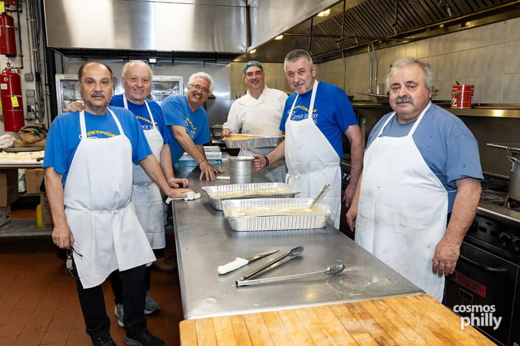 Scenes from the St. Demetrios Greek Wine and Food Festival in Upper Darby, with guests, food, dancing, volunteers, and activity under the festival tent.