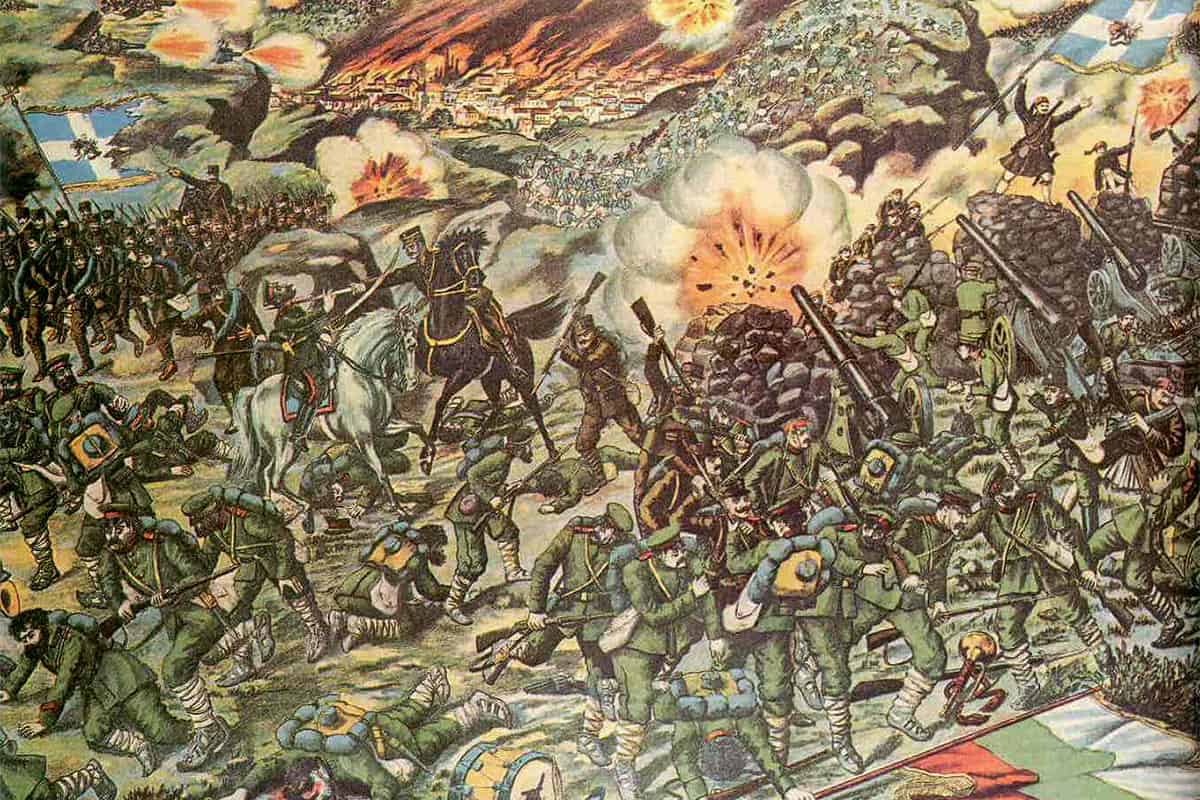 Greek lithograph depicting the Battle of Kilkis during the Second Balkan War in 1913.
