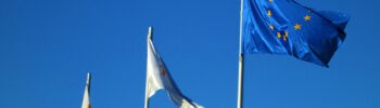 Cyprus and European Union flags flying in Nicosia