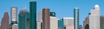 Downtown Houston skyline representing the new Eastern Mediterranean Energy Center at Rice University.