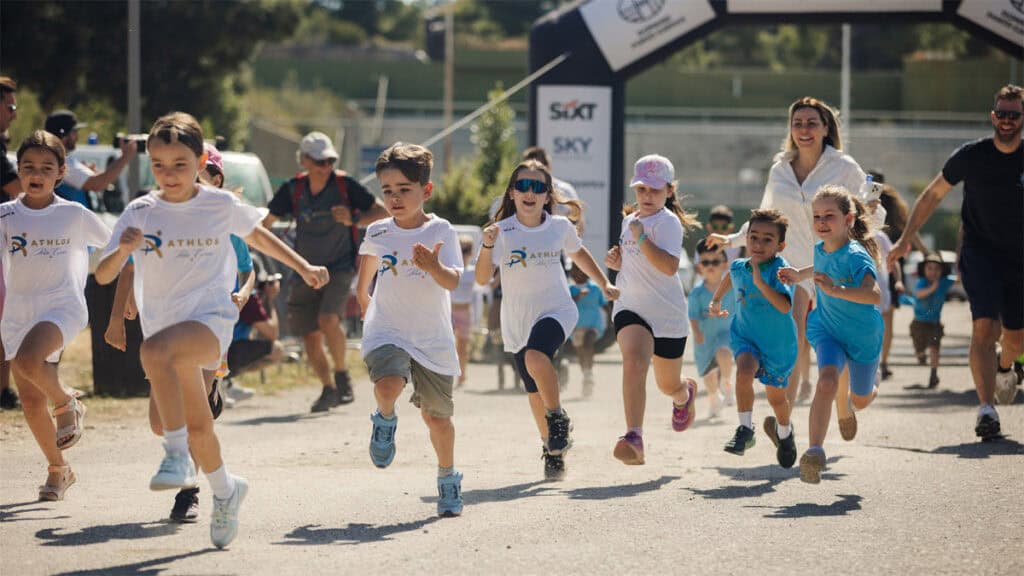 Children take part in the Kids’ Run during Porto Carras Athlos in Halkidiki.