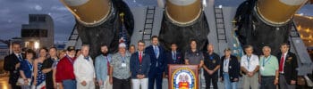 AHEPA members and guests aboard the Battleship New Jersey during the Bouzoukia on the Battleship event in Camden on July 30, 2026.