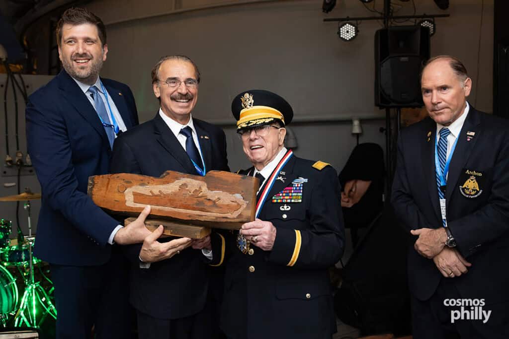 AHEPA members and guests aboard the Battleship New Jersey during the Bouzoukia on the Battleship event in Camden on July 30, 2026.