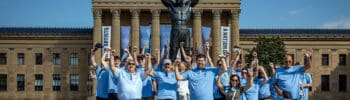 Participants in the 2026 AHEPA Cooley’s Anemia Walk along Philadelphia’s Benjamin Franklin Parkway