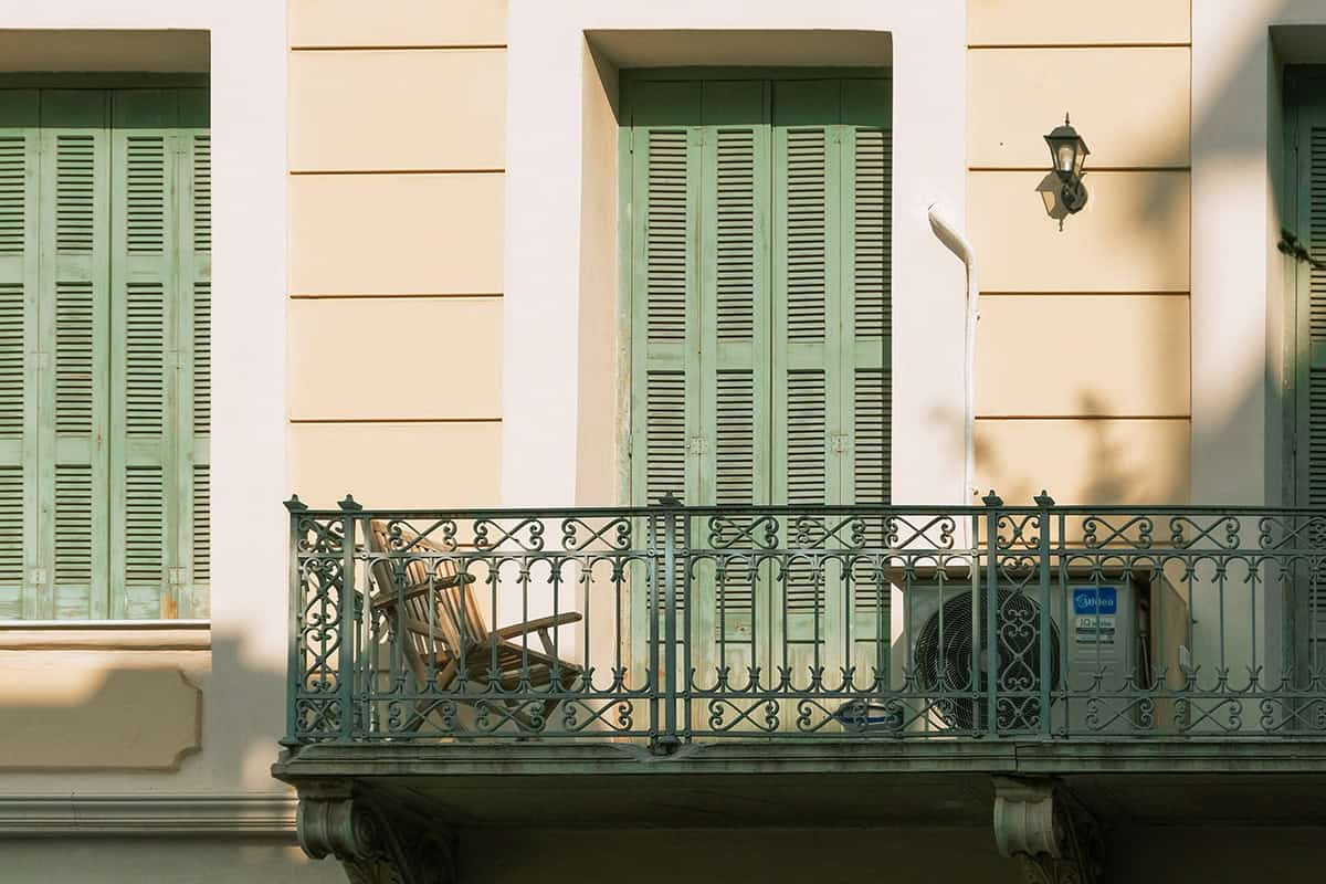 Apartment balconies on a residential building in Athens, Greece.