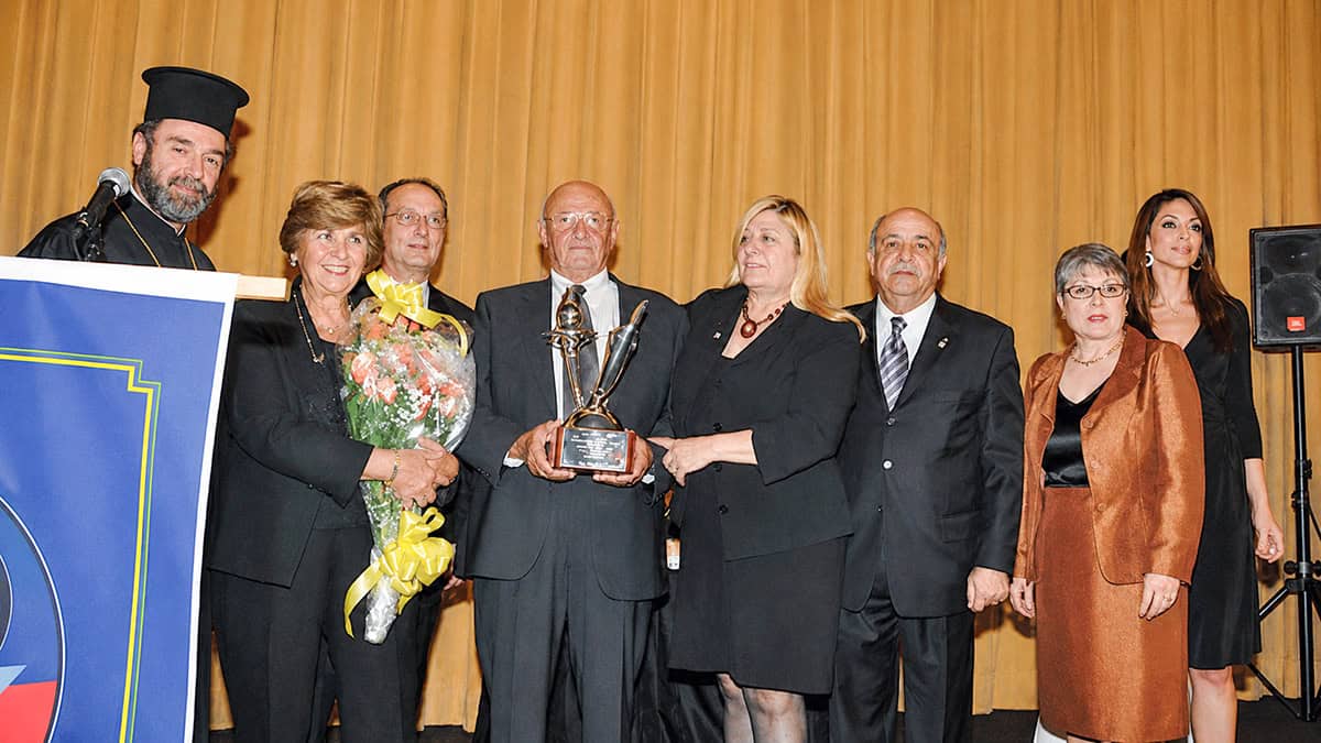 Chris G. Lazarides holds the Cyprus U.S. Distinguished Merit Award during the Cyprus U.S. Chamber of Commerce gala in New York in 2009.