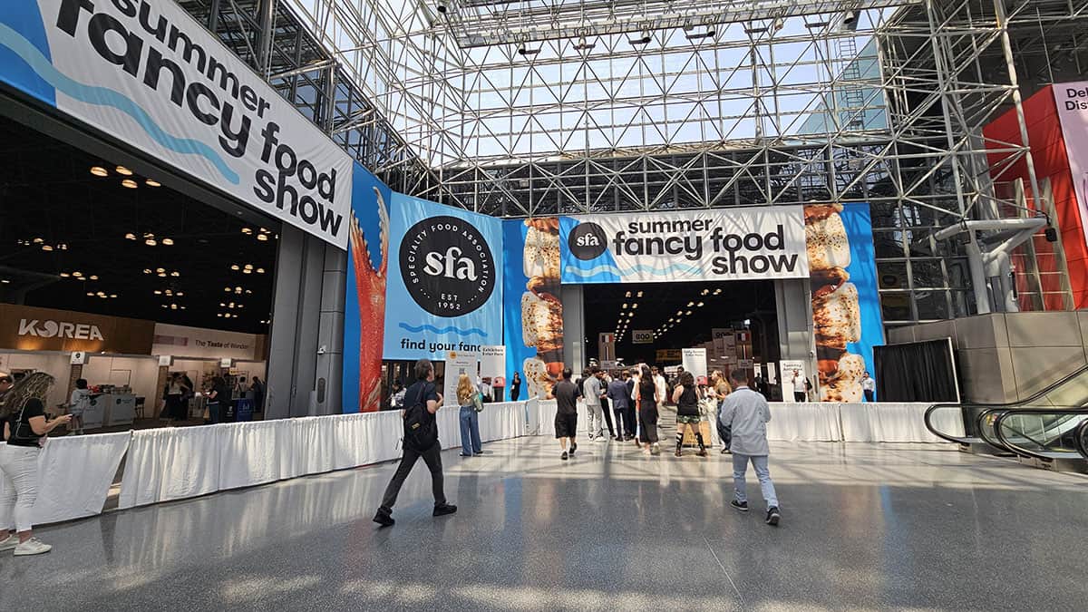 Entrance area for the Summer Fancy Food Show 2026 at the Jacob K. Javits Convention Center in New York.