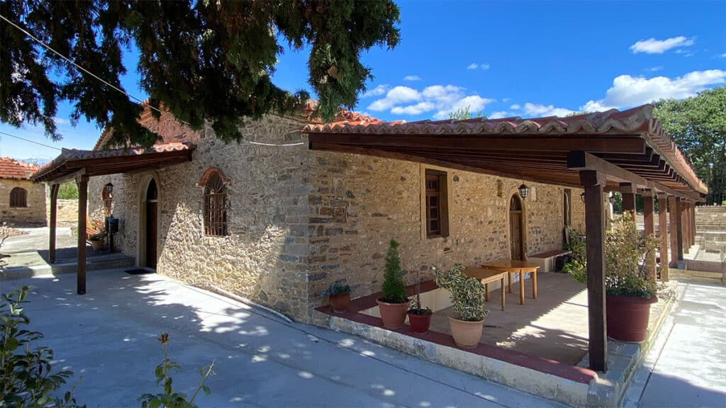 The Church of the Taxiarchs in Ossa, where an 1837 dedication records the village shoemakers’ guild.