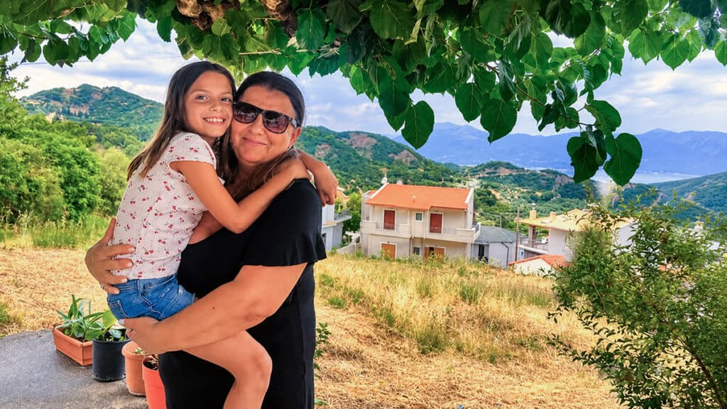 Alexandra Mylonas with her daughter Georgia in Greece