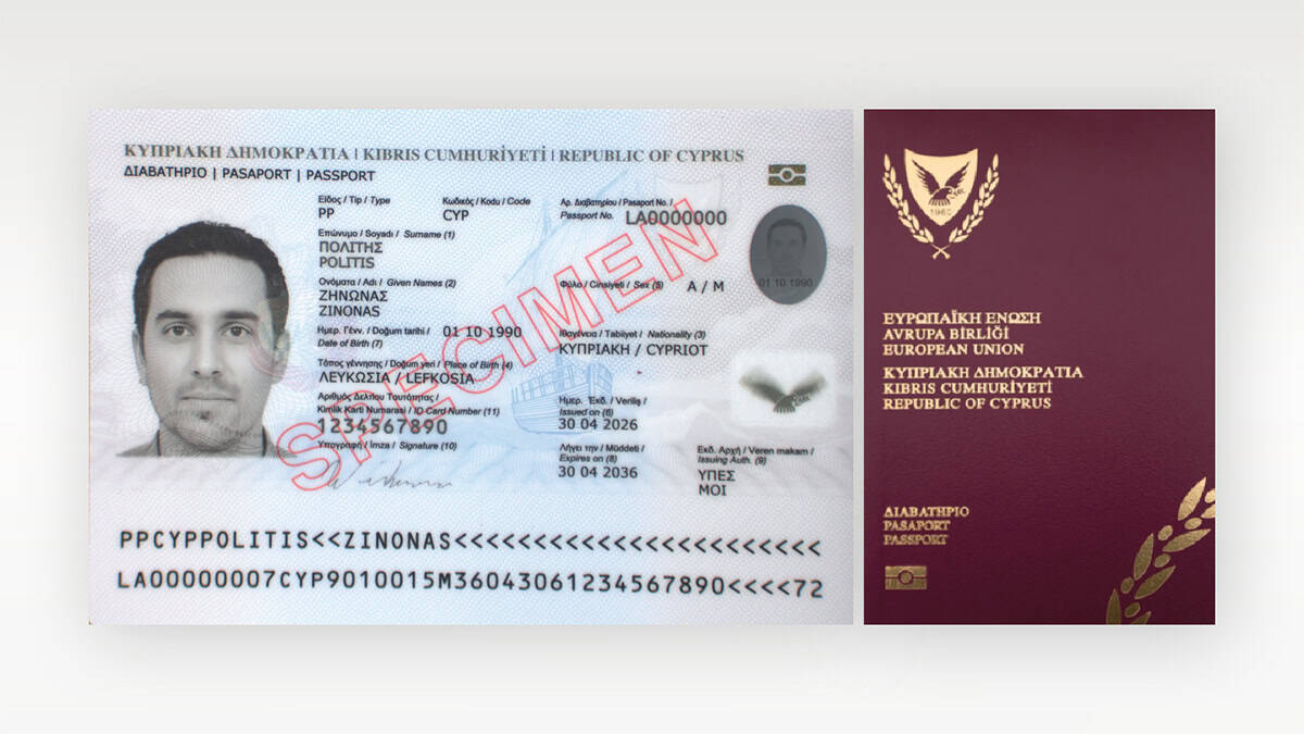 Republic of Cyprus passport specimen and passport cover