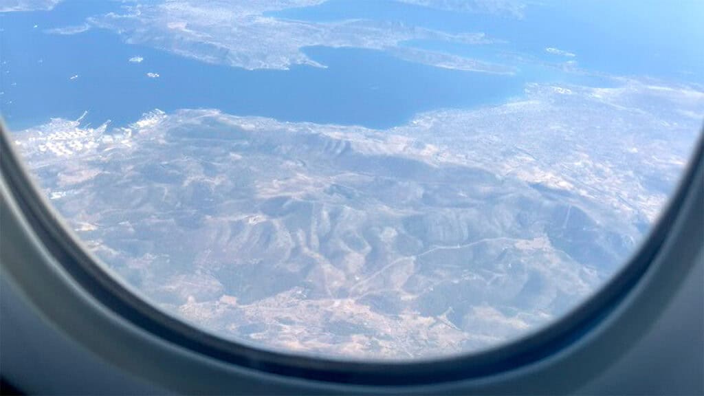 View of Greece from an airplane window