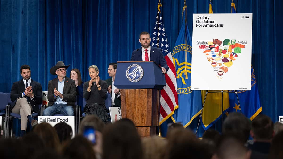 Kyle Diamantas speaking at HHS headquarters in Washington in January 2026