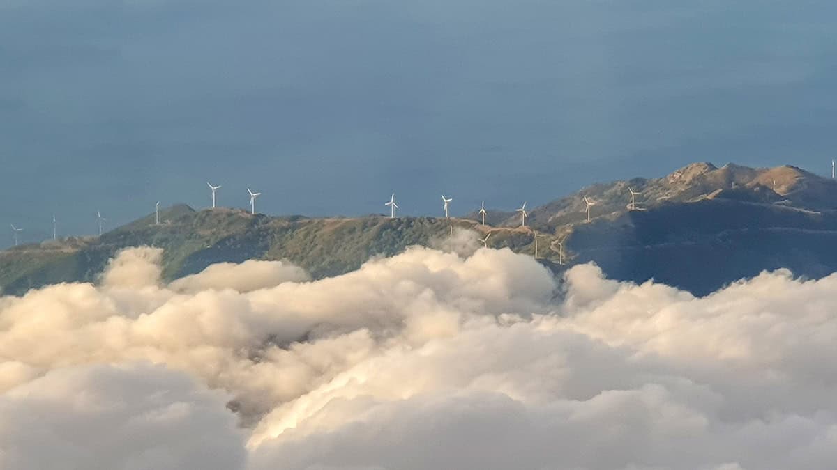Aerial view of wind turbines in Greece