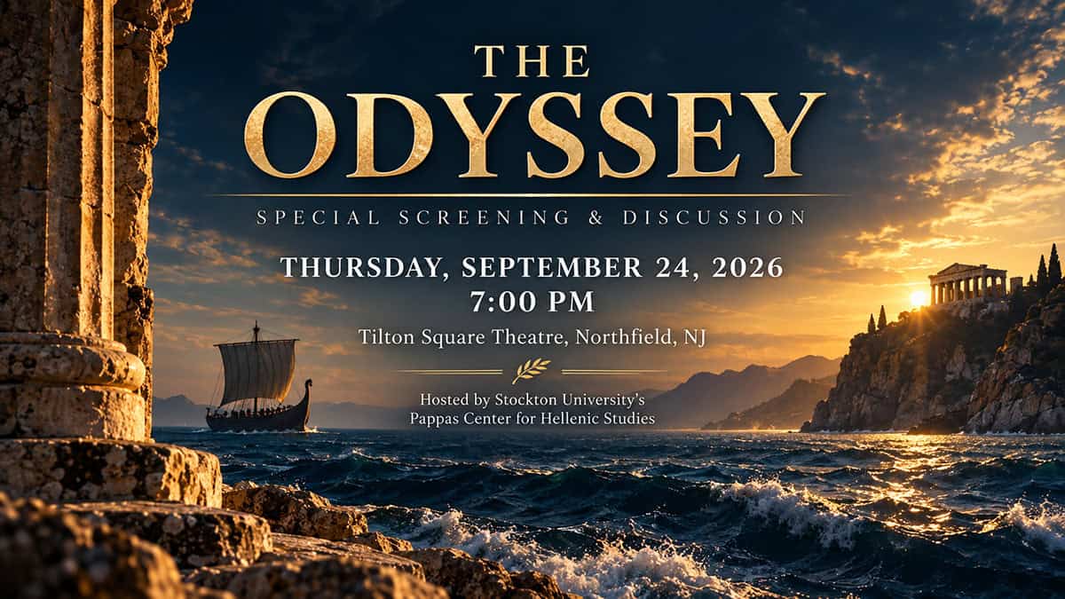 Featured image for Stockton University’s September 24 screening and discussion of The Odyssey at Tilton Square Theatre in Northfield, New Jersey.